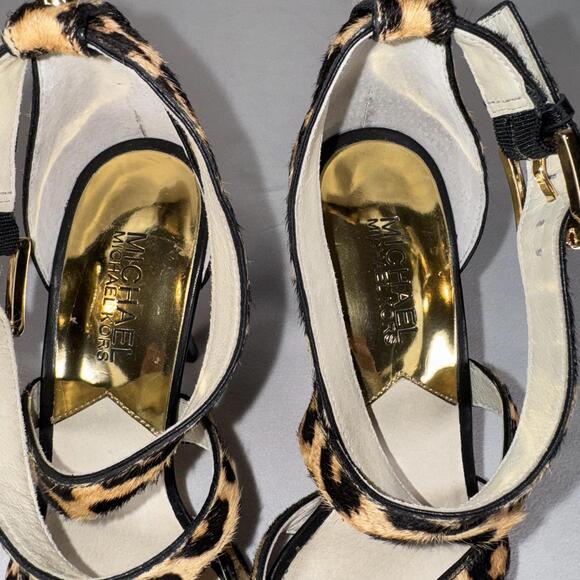 Michael Kors Evie Calf Hair Cheetah Print Platform Heels 7.5 - Picture 6 of 7